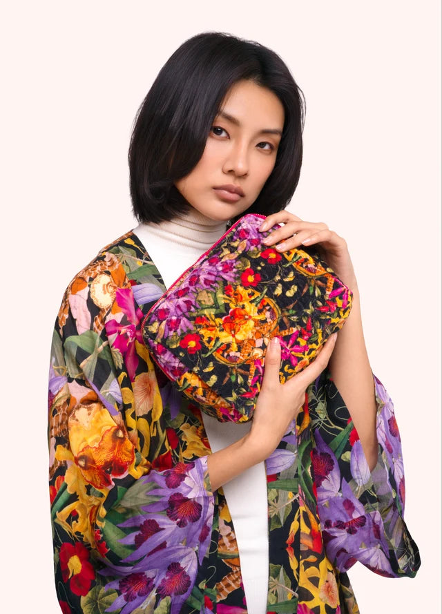 QWB10 - Botanical Kaleidoscope Quilted Velvet Washbag-09-Accessories-Powder-Krista Anne's Boutique, Women's Fashion and Accessories Located in Oklahoma City, OK and Black Mountain, NC