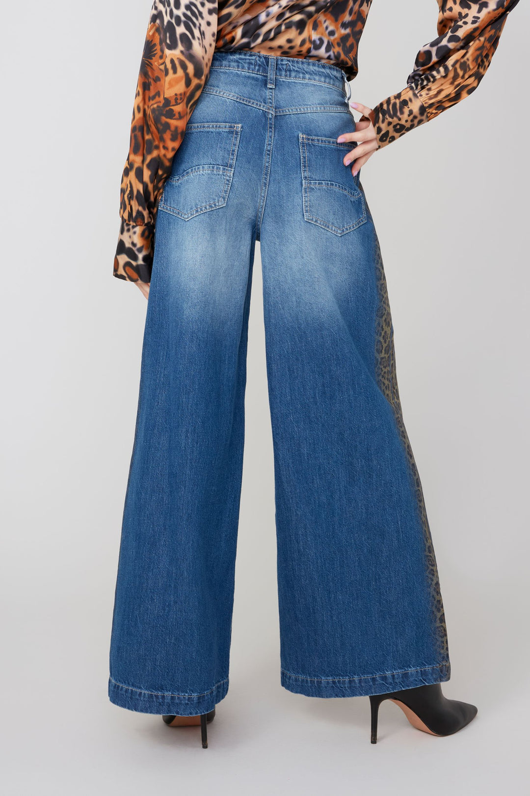 R11036D - Wide Leg Jean w/ Animal Print Detailing-04-Bottoms-Renuar-Krista Anne's Boutique, Women's Fashion and Accessories Located in Oklahoma City, OK and Black Mountain, NC