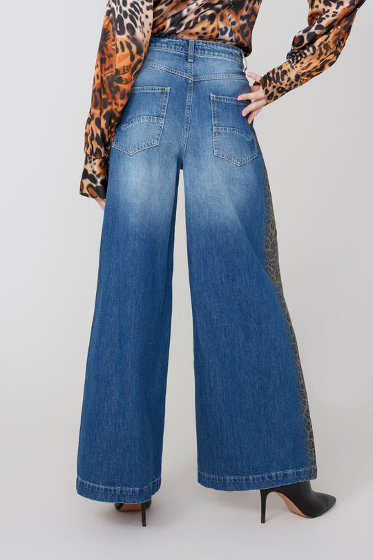 R11036D - Wide Leg Jean w/ Animal Print Detailing-04-Bottoms-Renuar-Krista Anne's Boutique, Women's Fashion and Accessories Located in Oklahoma City, OK and Black Mountain, NC