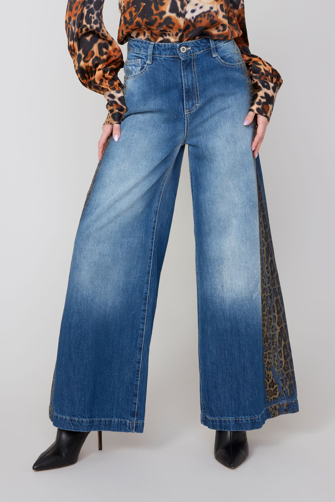 R11036D - Wide Leg Jean w/ Animal Print Detailing-04-Bottoms-Renuar-Krista Anne's Boutique, Women's Fashion and Accessories Located in Oklahoma City, OK and Black Mountain, NC
