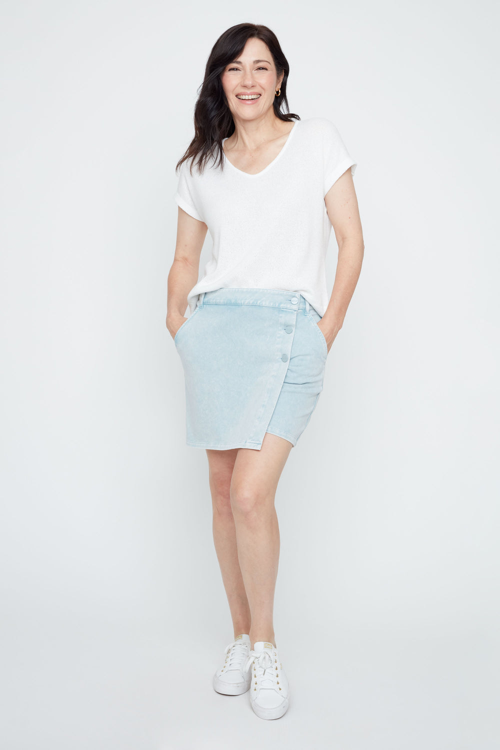 R2546K-E3020 - Denim Skort-04-Bottoms-Renuar-Krista Anne's Boutique, Women's Fashion and Accessories Located in Oklahoma City, OK and Black Mountain, NC