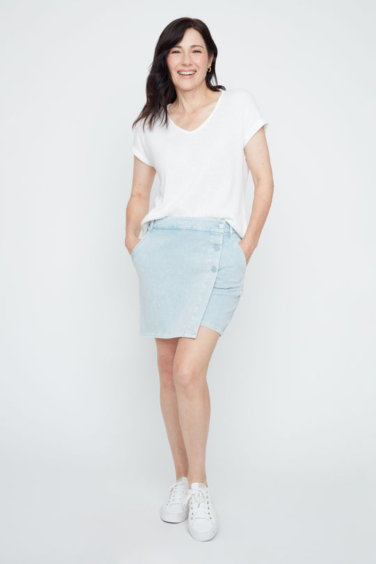 R2546K-E3020 - Denim Skort-04-Bottoms-Renuar-Krista Anne's Boutique, Women's Fashion and Accessories Located in Oklahoma City, OK and Black Mountain, NC