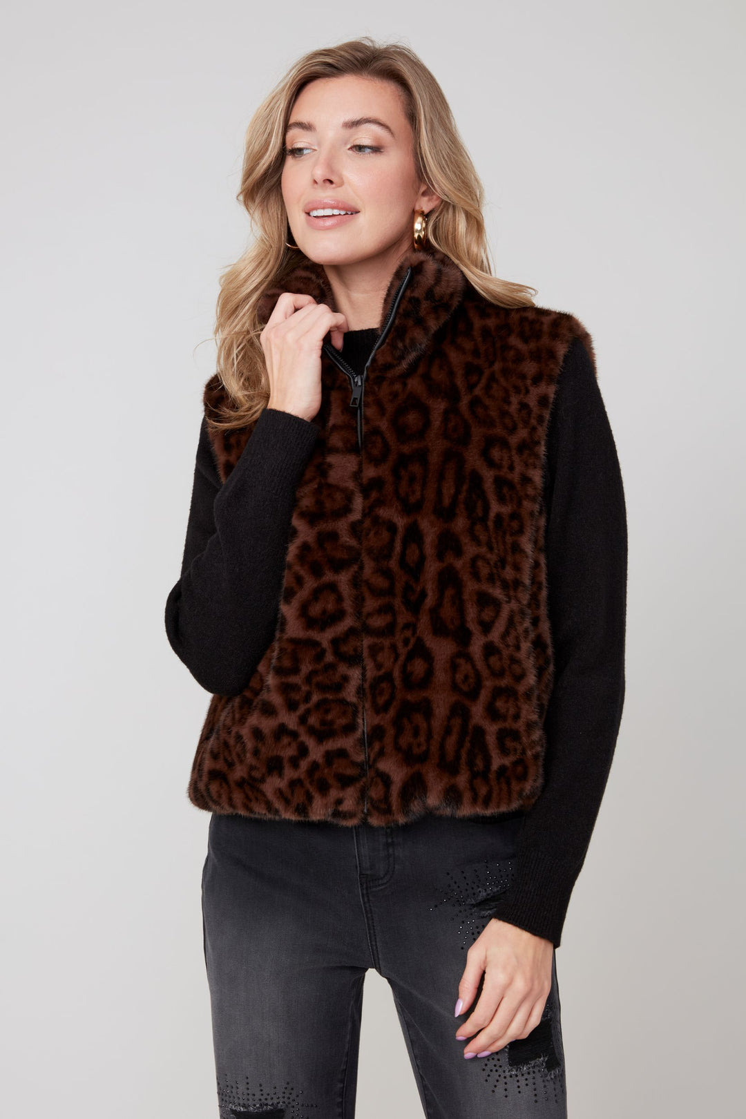 R3879L - Faux Fur Cropped Vest-01-Jackets/Blazers-Renuar-Krista Anne's Boutique, Women's Fashion and Accessories Located in Oklahoma City, OK and Black Mountain, NC