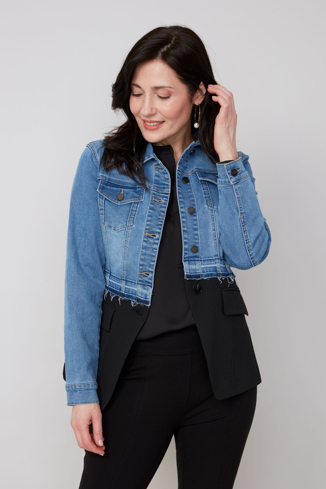 R3919HL - Jean Jacket/Blazer Hybrid-01-Jackets/Blazers-Renuar-Krista Anne's Boutique, Women's Fashion and Accessories Located in Oklahoma City, OK and Black Mountain, NC