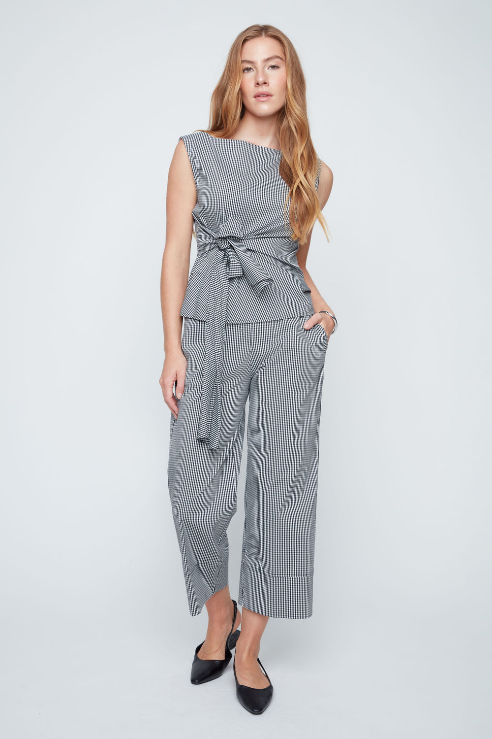 R5185-438 - Gingham Side Tie Top-02-Tops/Blouses-Renuar-Krista Anne's Boutique, Women's Fashion and Accessories Located in Oklahoma City, OK and Black Mountain, NC