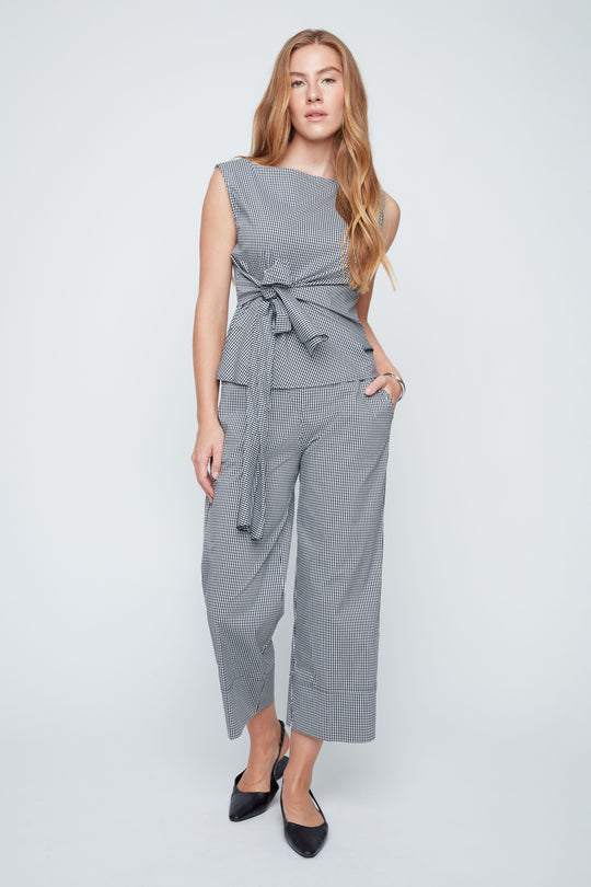 R5185-438 - Gingham Side Tie Top-02-Tops/Blouses-Renuar-Krista Anne's Boutique, Women's Fashion and Accessories Located in Oklahoma City, OK and Black Mountain, NC