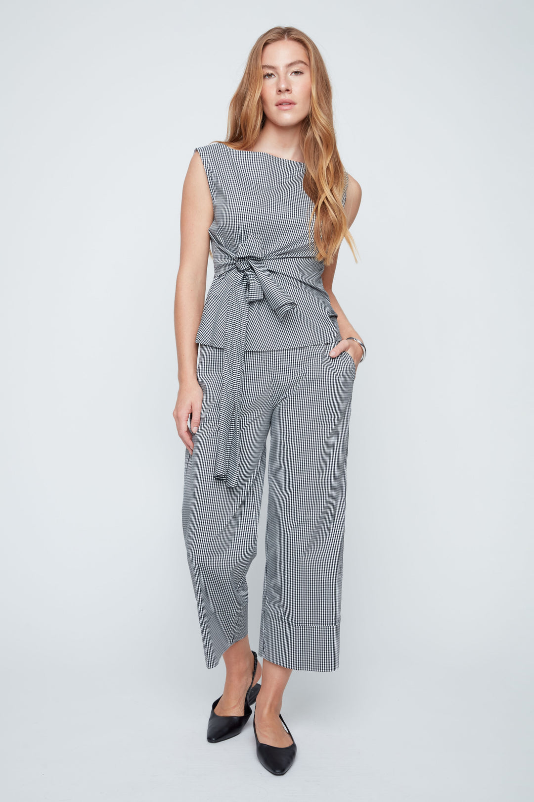 R11015-438 - Gingham Wide Leg Crop Pant-04-Bottoms-Renuar-Krista Anne's Boutique, Women's Fashion and Accessories Located in Oklahoma City, OK and Black Mountain, NC