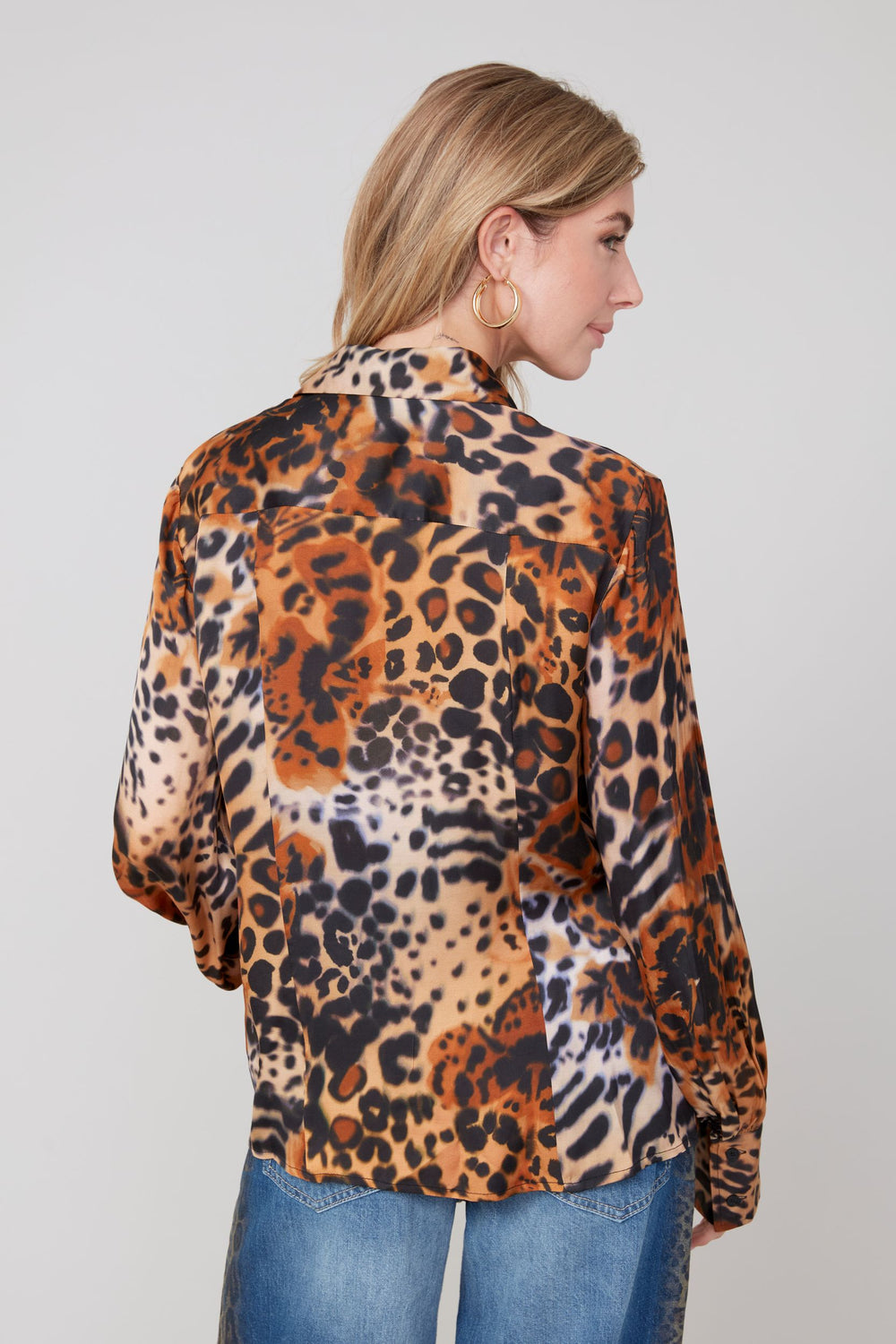 R5211 - Animal Print Button Down Blouse-02-Tops/Blouses-Renuar-Krista Anne's Boutique, Women's Fashion and Accessories Located in Oklahoma City, OK and Black Mountain, NC