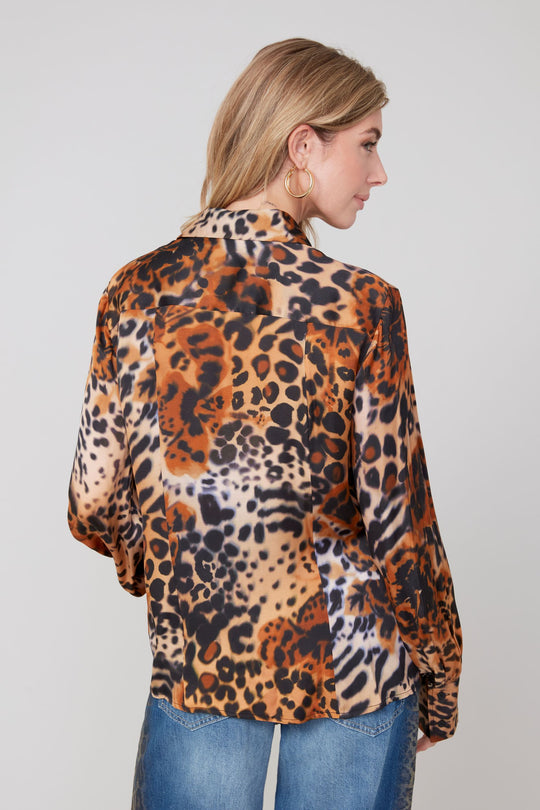 R5211 - Animal Print Button Down Blouse-02-Tops/Blouses-Renuar-Krista Anne's Boutique, Women's Fashion and Accessories Located in Oklahoma City, OK and Black Mountain, NC