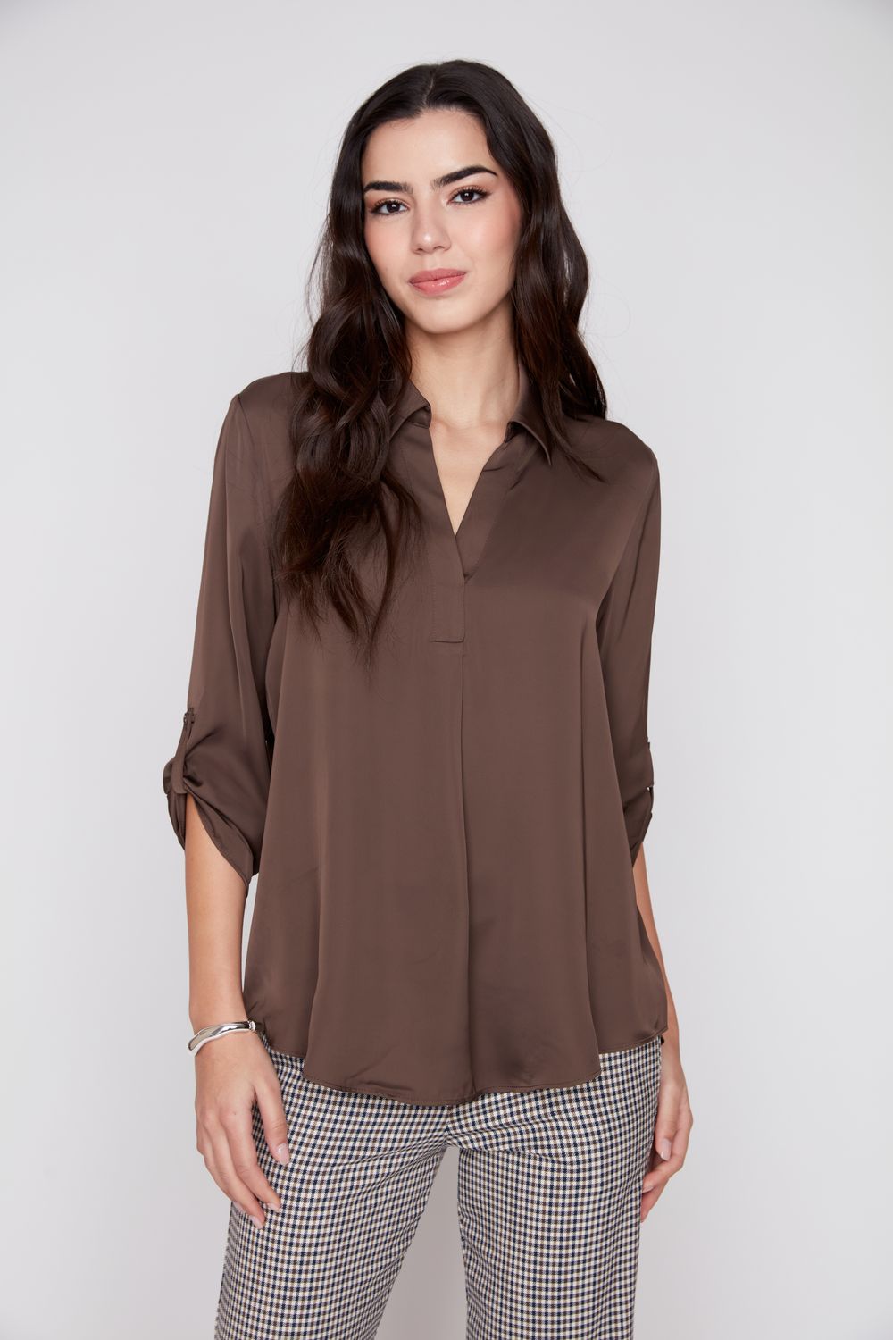 R5265-465 - Johnny Collar Popover Blouse-02-Tops/Blouses-Renuar-Krista Anne's Boutique, Women's Fashion and Accessories Located in Oklahoma City, OK and Black Mountain, NC