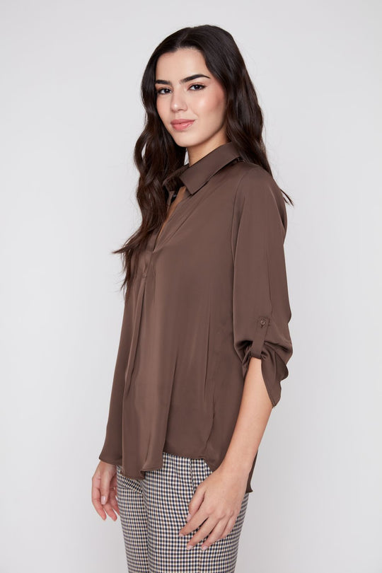 R5265-465 - Johnny Collar Popover Blouse-02-Tops/Blouses-Renuar-Krista Anne's Boutique, Women's Fashion and Accessories Located in Oklahoma City, OK and Black Mountain, NC
