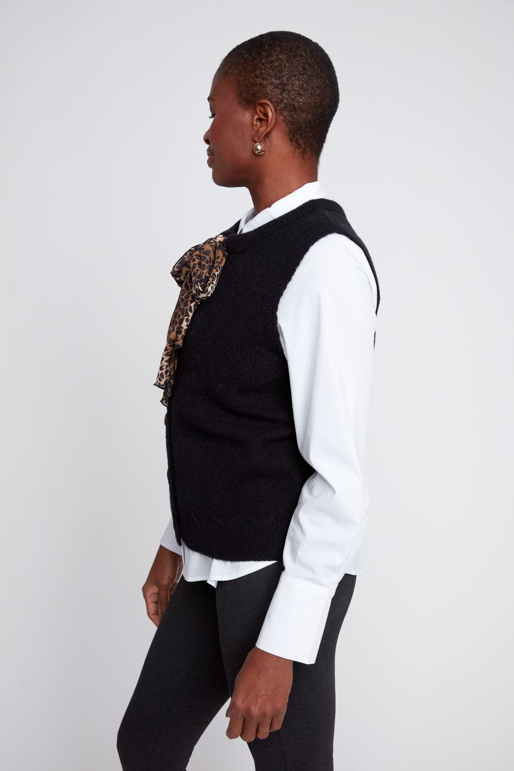 R6006-4481 - Sleeveless Cardi w/ Leopard Bowtie-05-Sweaters-Renuar-Krista Anne's Boutique, Women's Fashion and Accessories Located in Oklahoma City, OK and Black Mountain, NC