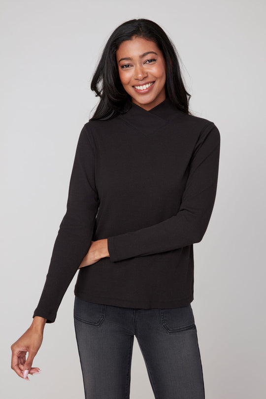R7801 - Cross Over Mock Neck Top-02-Tops/Blouses-Renuar-Krista Anne's Boutique, Women's Fashion and Accessories Located in Oklahoma City, OK and Black Mountain, NC