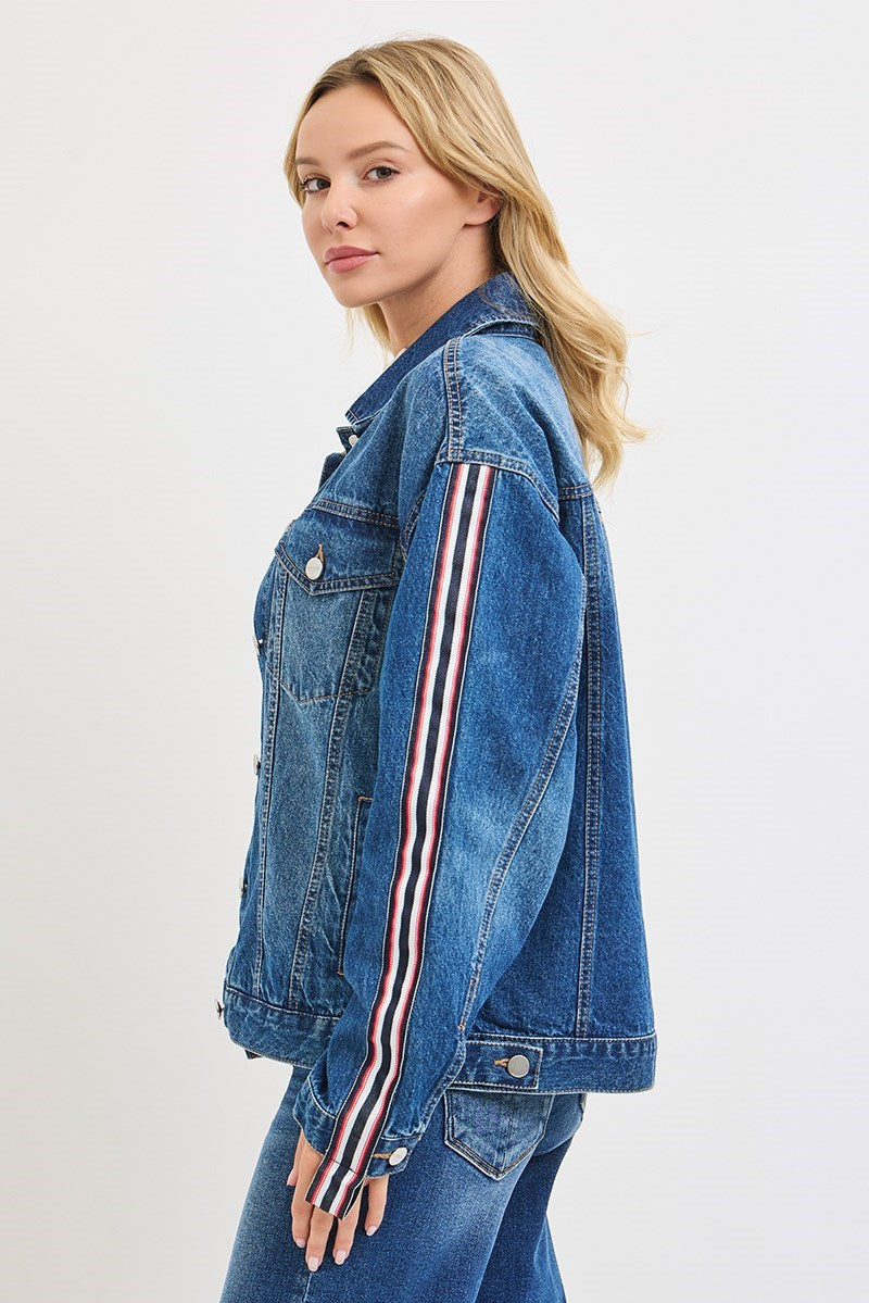 RDJ9228 - Oversized Side Strap Denim Jacket-01-Jackets/Blazers-Risen Jeans-Krista Anne's Boutique, Women's Fashion and Accessories Located in Oklahoma City, OK and Black Mountain, NC