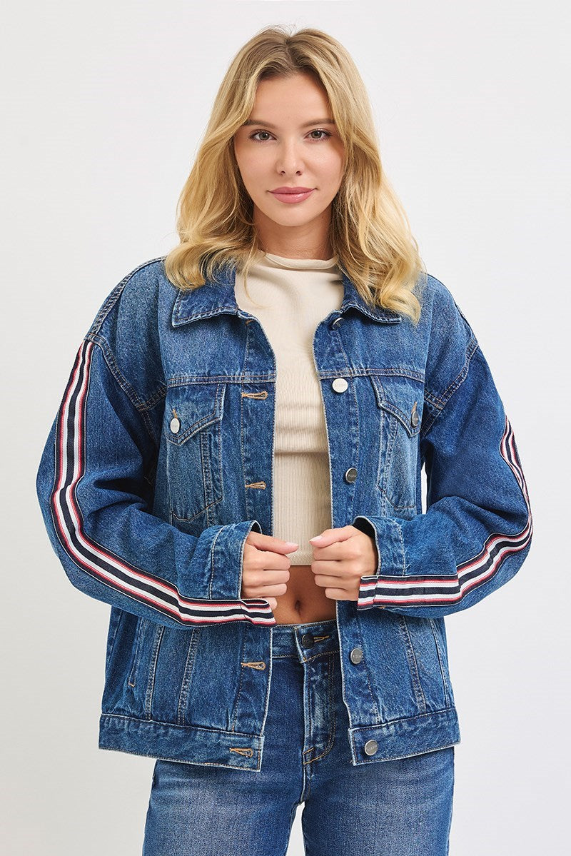RDJ9228 - Oversized Side Strap Denim Jacket-01-Jackets/Blazers-Risen Jeans-Krista Anne's Boutique, Women's Fashion and Accessories Located in Oklahoma City, OK and Black Mountain, NC