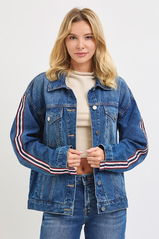 RDJ9228 - Oversized Side Strap Denim Jacket-01-Jackets/Blazers-Risen Jeans-Krista Anne's Boutique, Women's Fashion and Accessories Located in Oklahoma City, OK and Black Mountain, NC