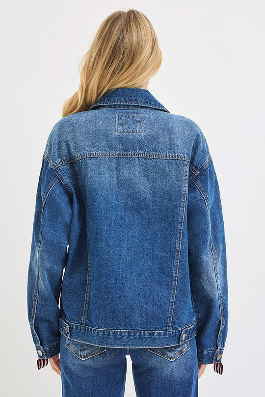 RDJ9228 - Oversized Side Strap Denim Jacket-01-Jackets/Blazers-Risen Jeans-Krista Anne's Boutique, Women's Fashion and Accessories Located in Oklahoma City, OK and Black Mountain, NC