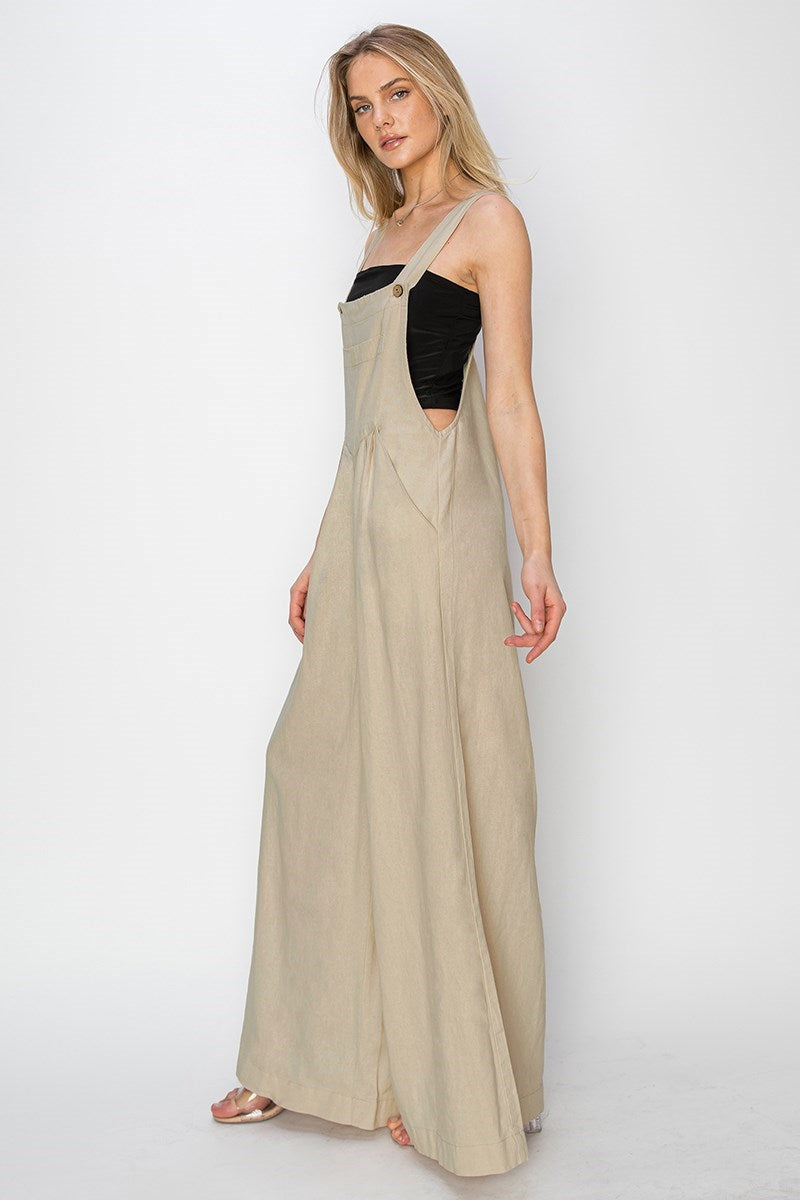 RDNP8037 - Wide Leg Linen Overalls-04-Bottoms-Risen Jeans-Krista Anne's Boutique, Women's Fashion and Accessories Located in Oklahoma City, OK and Black Mountain, NC