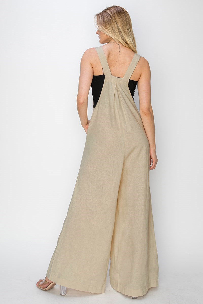 RDNP8037 - Wide Leg Linen Overalls-04-Bottoms-Risen Jeans-Krista Anne's Boutique, Women's Fashion and Accessories Located in Oklahoma City, OK and Black Mountain, NC