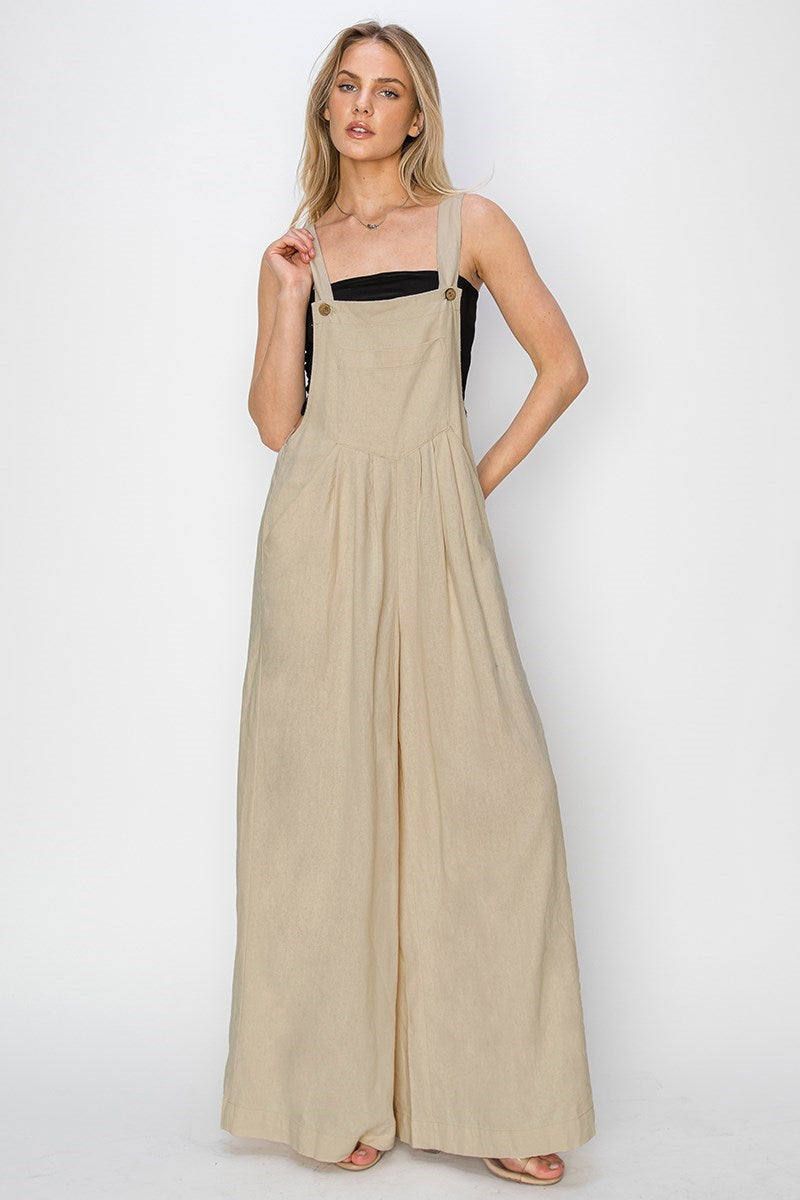 RDNP8037 - Wide Leg Linen Overalls-04-Bottoms-Risen Jeans-Krista Anne's Boutique, Women's Fashion and Accessories Located in Oklahoma City, OK and Black Mountain, NC