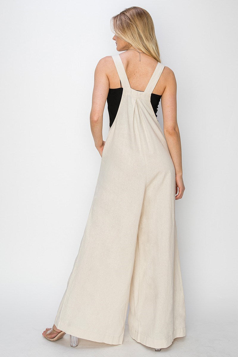 RDNP8037 - Wide Leg Linen Overalls-04-Bottoms-Risen Jeans-Krista Anne's Boutique, Women's Fashion and Accessories Located in Oklahoma City, OK and Black Mountain, NC