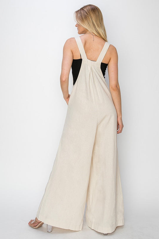 RDNP8037 - Wide Leg Linen Overalls-04-Bottoms-Risen Jeans-Krista Anne's Boutique, Women's Fashion and Accessories Located in Oklahoma City, OK and Black Mountain, NC
