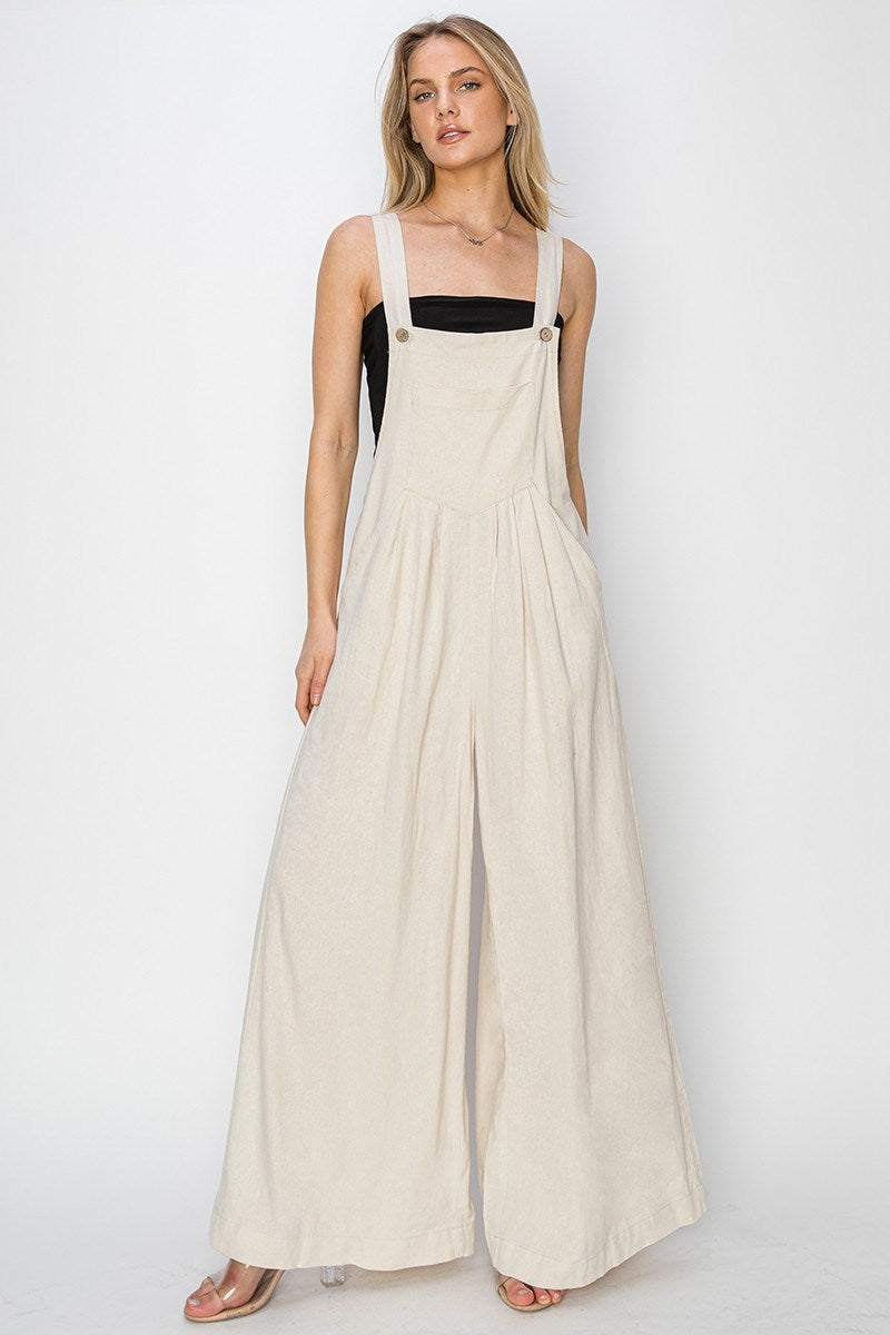 RDNP8037 - Wide Leg Linen Overalls-04-Bottoms-Risen Jeans-Krista Anne's Boutique, Women's Fashion and Accessories Located in Oklahoma City, OK and Black Mountain, NC
