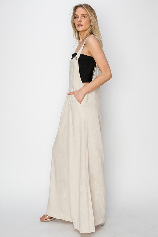 RDNP8037 - Wide Leg Linen Overalls-04-Bottoms-Risen Jeans-Krista Anne's Boutique, Women's Fashion and Accessories Located in Oklahoma City, OK and Black Mountain, NC
