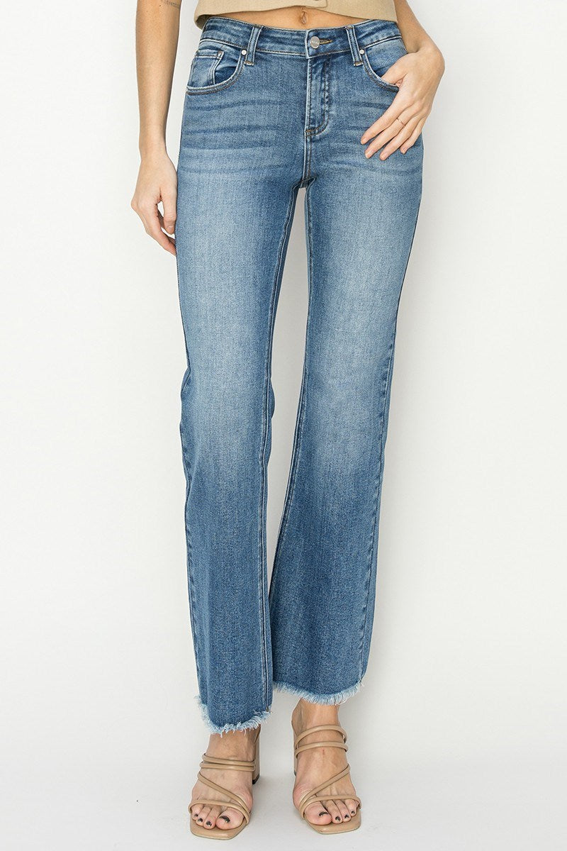 RDP5829 - Mid Rise Fray Hem Bootcut Jean-04-Bottoms-Risen Jeans-Krista Anne's Boutique, Women's Fashion and Accessories Located in Oklahoma City, OK and Black Mountain, NC