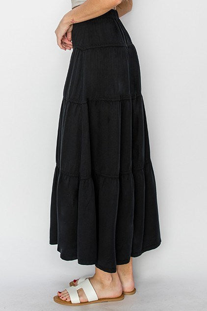 RDS6221 - High Rise Tiered Tencel Skirt-04-Bottoms-Risen Jeans-Krista Anne's Boutique, Women's Fashion and Accessories Located in Oklahoma City, OK and Black Mountain, NC