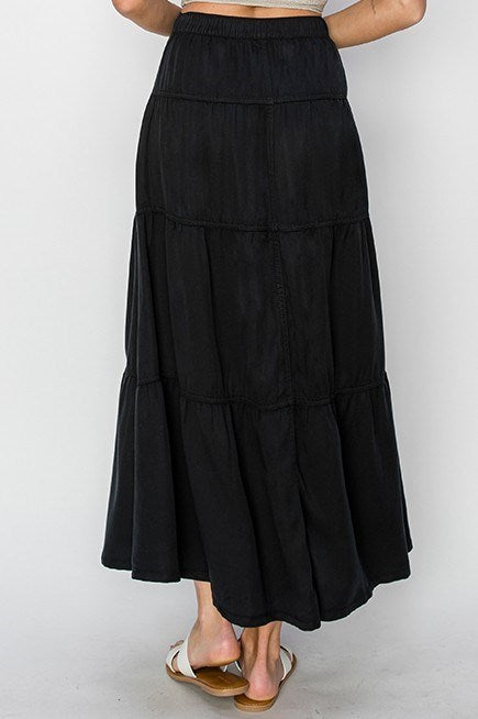 RDS6221 - High Rise Tiered Tencel Skirt-04-Bottoms-Risen Jeans-Krista Anne's Boutique, Women's Fashion and Accessories Located in Oklahoma City, OK and Black Mountain, NC