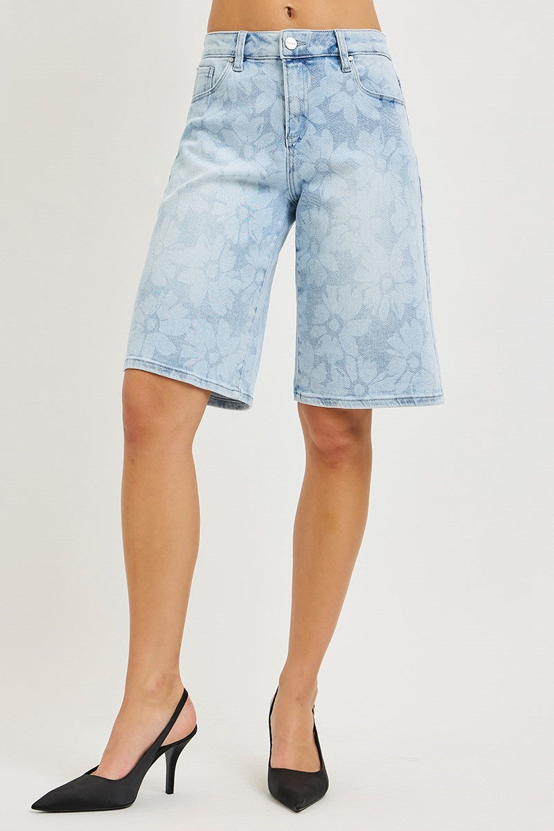 RDS6404 - Shadow Floral Bermuda Shorts-04-Bottoms-Risen Jeans-Krista Anne's Boutique, Women's Fashion and Accessories Located in Oklahoma City, OK and Black Mountain, NC