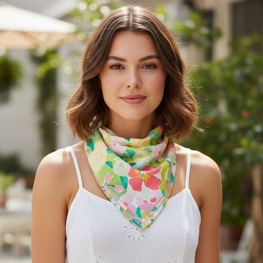 S0134 - Abstract Garden Print Square Scarf-09-Accessories-Wona Trading, Inc.-Krista Anne's Boutique, Women's Fashion and Accessories Located in Oklahoma City, OK and Black Mountain, NC