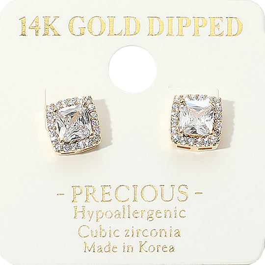 SE8670-5 - Haloed Square Crystal Earrings