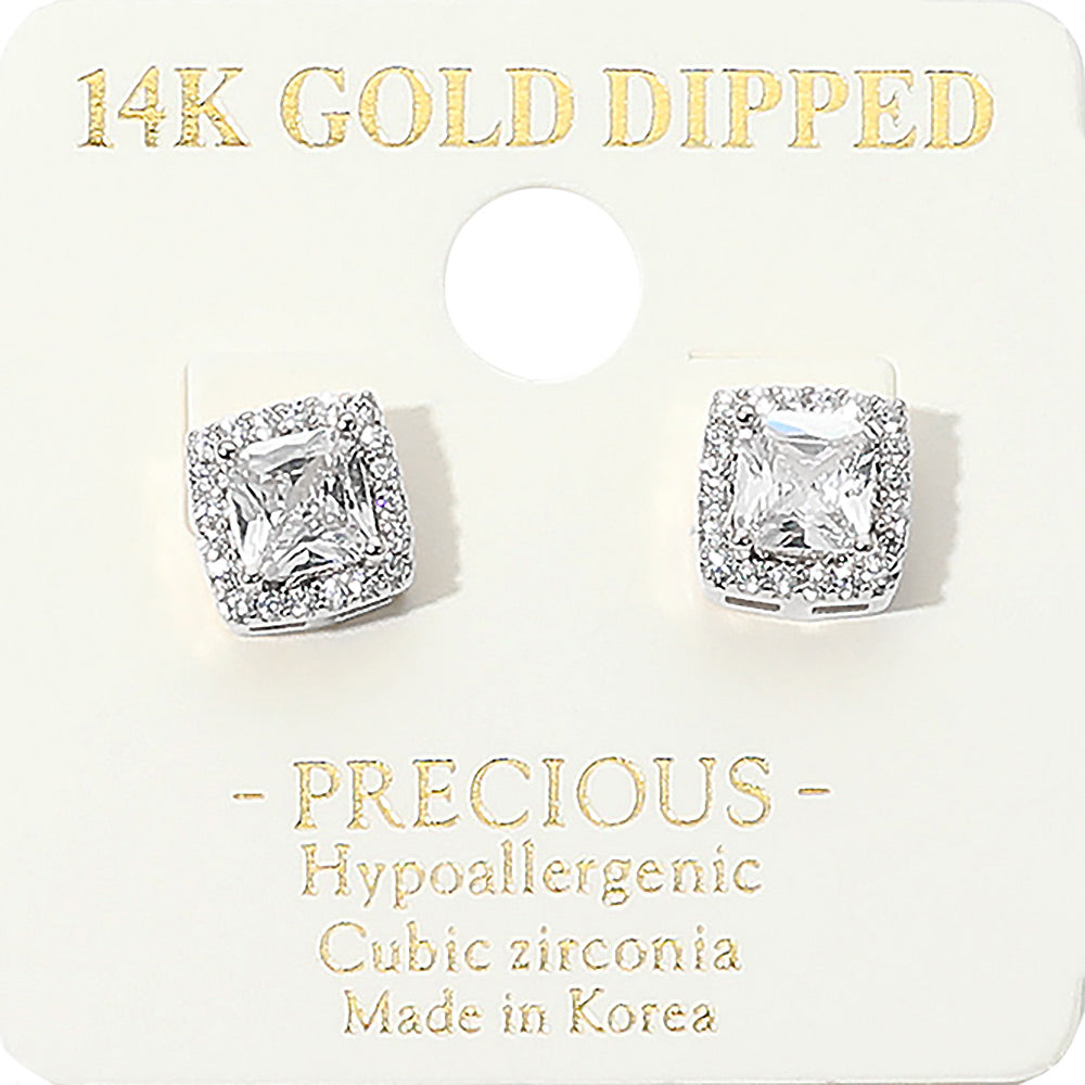 SE8670-5 - Haloed Square Crystal Earrings