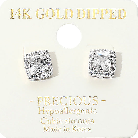 SE8670-5 - Haloed Square Crystal Earrings