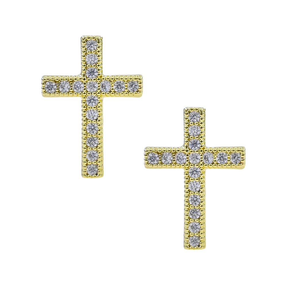 SEE5671 - Pave Cross Stud Earrings-10-Jewelry-Wona Trading, Inc.-Krista Anne's Boutique, Women's Fashion and Accessories Located in Oklahoma City, OK and Black Mountain, NC
