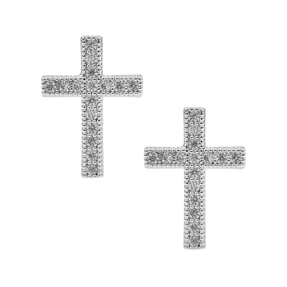 SEE5671 - Pave Cross Stud Earrings-10-Jewelry-Wona Trading, Inc.-Krista Anne's Boutique, Women's Fashion and Accessories Located in Oklahoma City, OK and Black Mountain, NC