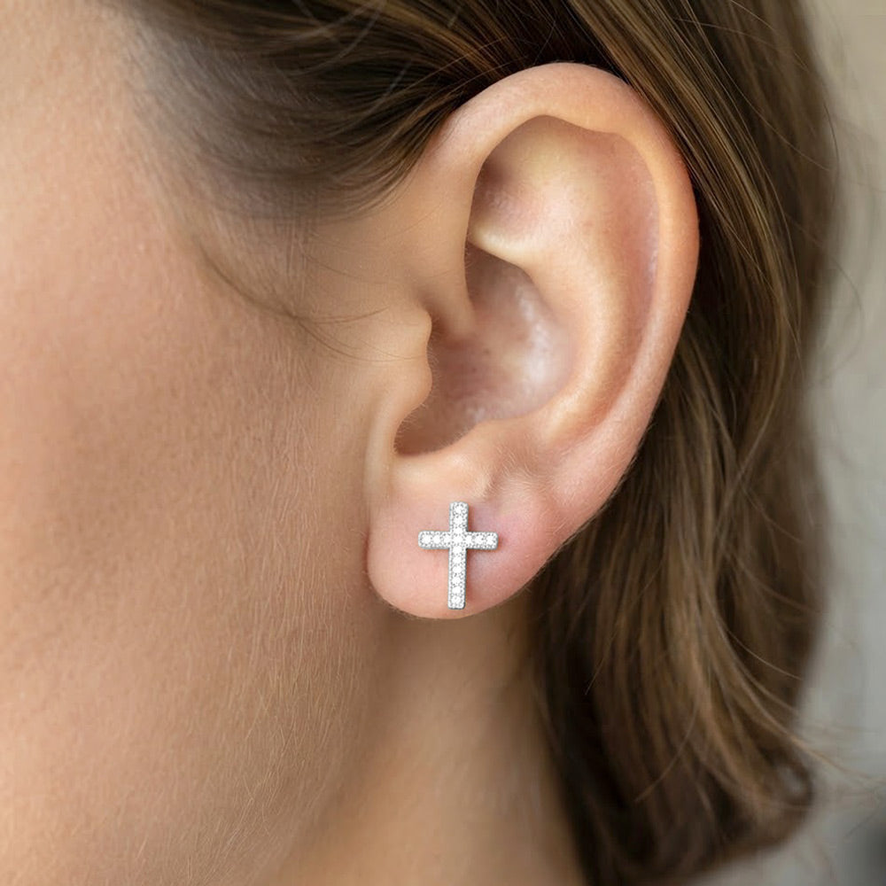 SEE5671 - Pave Cross Stud Earrings-10-Jewelry-Wona Trading, Inc.-Krista Anne's Boutique, Women's Fashion and Accessories Located in Oklahoma City, OK and Black Mountain, NC