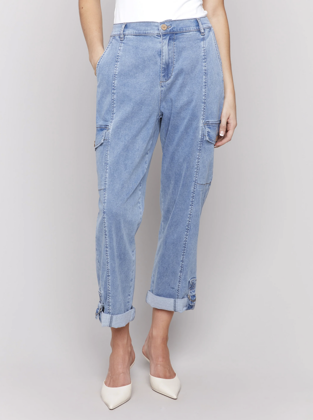 C5492R-911B - Stretch Tencel Cargo Pant-04-Bottoms-Charlie B.-Krista Anne's Boutique, Women's Fashion and Accessories Located in Oklahoma City, OK and Black Mountain, NC