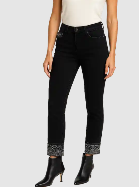 262284 - Leopard Sparkle Cuff Jeans-04-Bottoms-Orly-Krista Anne's Boutique, Women's Fashion and Accessories Located in Oklahoma City, OK and Black Mountain, NC