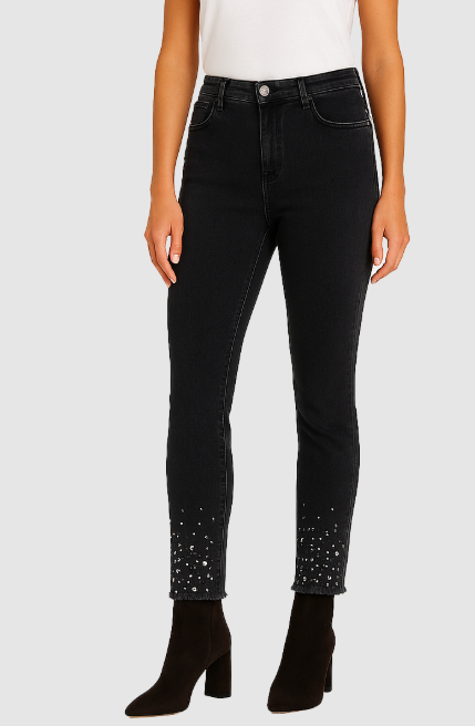 262200 - Crystal Stud Cuff Jeans-04-Bottoms-Orly-Krista Anne's Boutique, Women's Fashion and Accessories Located in Oklahoma City, OK and Black Mountain, NC