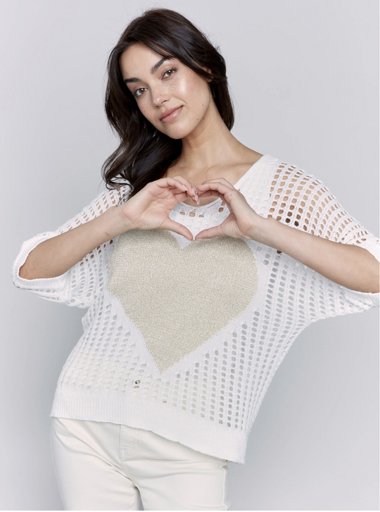 C2792-471B - Fishnet Sweater with Lurex Heart-05-Sweaters-Charlie B.-Krista Anne's Boutique, Women's Fashion and Accessories Located in Oklahoma City, OK and Black Mountain, NC