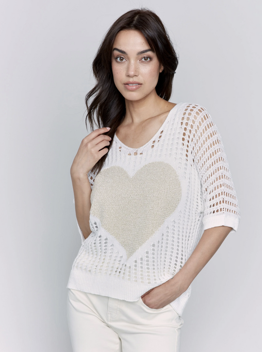 C2792-471B - Fishnet Sweater with Lurex Heart-05-Sweaters-Charlie B.-Krista Anne's Boutique, Women's Fashion and Accessories Located in Oklahoma City, OK and Black Mountain, NC