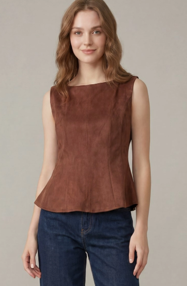 ST1453-T - Sleeveless Suede Peplum Top-02-Tops/Blouses-She + Sky-Krista Anne's Boutique, Women's Fashion and Accessories Located in Oklahoma City, OK and Black Mountain, NC