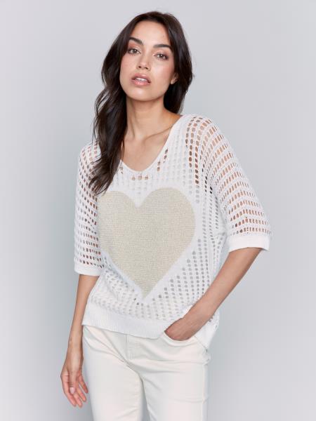 C2792-471B - Fishnet Sweater with Lurex Heart-05-Sweaters-Charlie B.-Krista Anne's Boutique, Women's Fashion and Accessories Located in Oklahoma City, OK and Black Mountain, NC