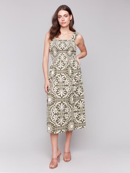 C3198P-276C - Printed Dress with Sheering Detail-06-Dresses/Jumpsuits-Charlie B.-Krista Anne's Boutique, Women's Fashion and Accessories Located in Oklahoma City, OK and Black Mountain, NC