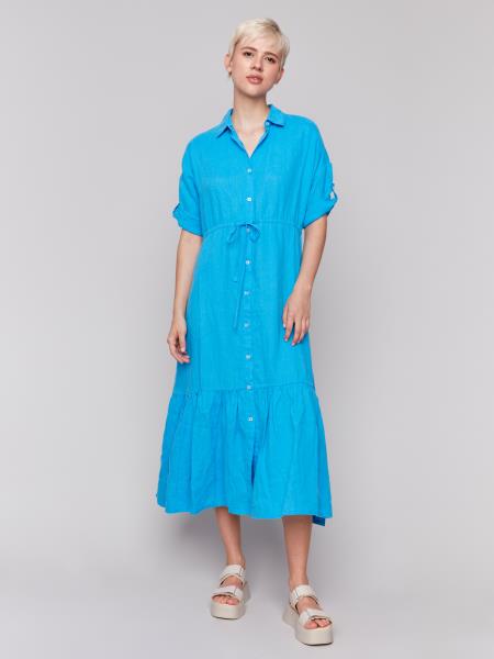 C3205-256C - Linen Short Sleeve Button Down Maxi Dress-06-Dresses/Jumpsuits-Charlie B.-Krista Anne's Boutique, Women's Fashion and Accessories Located in Oklahoma City, OK and Black Mountain, NC
