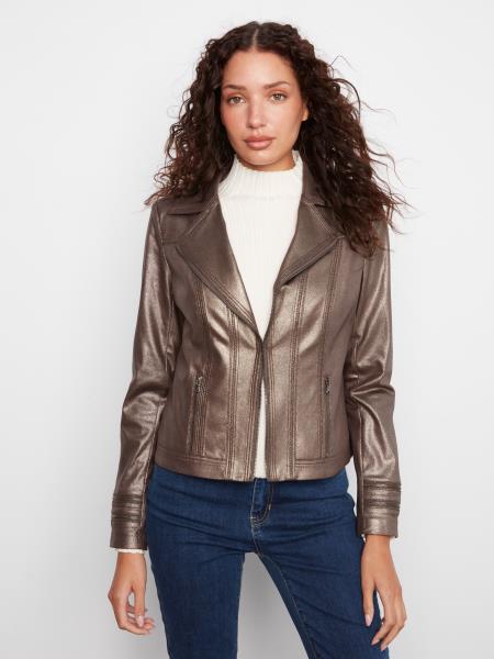C6231YR-704B - Metallic Moto Jacket-01-Jackets/Blazers-Charlie B.-Krista Anne's Boutique, Women's Fashion and Accessories Located in Oklahoma City, OK and Black Mountain, NC