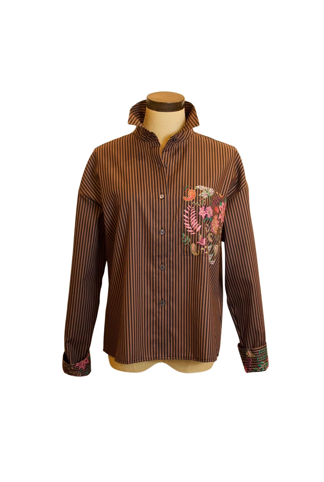 204643 - Marina Long Sleeve Stripe Floral Blouse-02-Tops/Blouses-Foxcroft-Krista Anne's Boutique, Women's Fashion and Accessories Located in Oklahoma City, OK and Black Mountain, NC